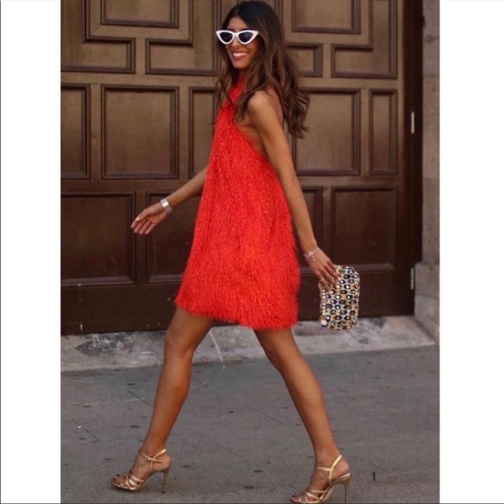 Zara fringed red mini dress